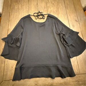 Ann Taylor Black Ruffle Sleeve Top
